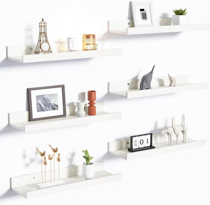 upsimples 6 Pack Wooden Floating Shelves, Wall Storage Decor Shelf for Bathroom, Bedroom, Living Room, Kitchen, Office and Laundry Room, Wall Mounted Display Hanging Shelf, Brown