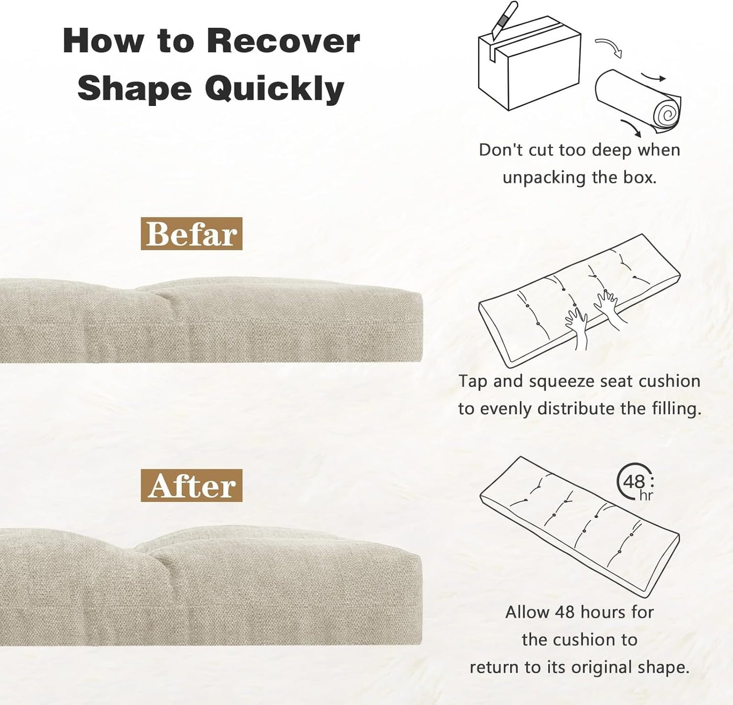 baibu 36 Inch Memory Foam Bench Cushion, Dual-Layer Patent Design Non-Slip Indoor Bench Cushion with Ties, 36x15x3Inch, Beige