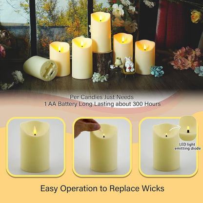 Nimiko Flameless Candles with Remote, Battery Operated Flickering Flameless Candles, LED Candles with Timer 2/4/6/8H, with Realistic LED Candles Set of 9 (D3 x H 3" 4" 5" 6" 7") (Ivory)