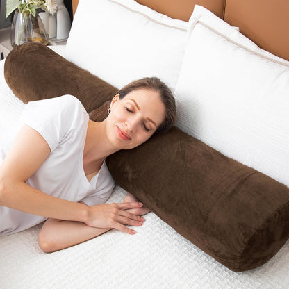 1 MIDDLE ONE Body Pillow for Adults, Bolster Pillow with Removable Velvet Cover, Long Round Cervical Roll Pillow, 47 x 7.87 Inches, Grey