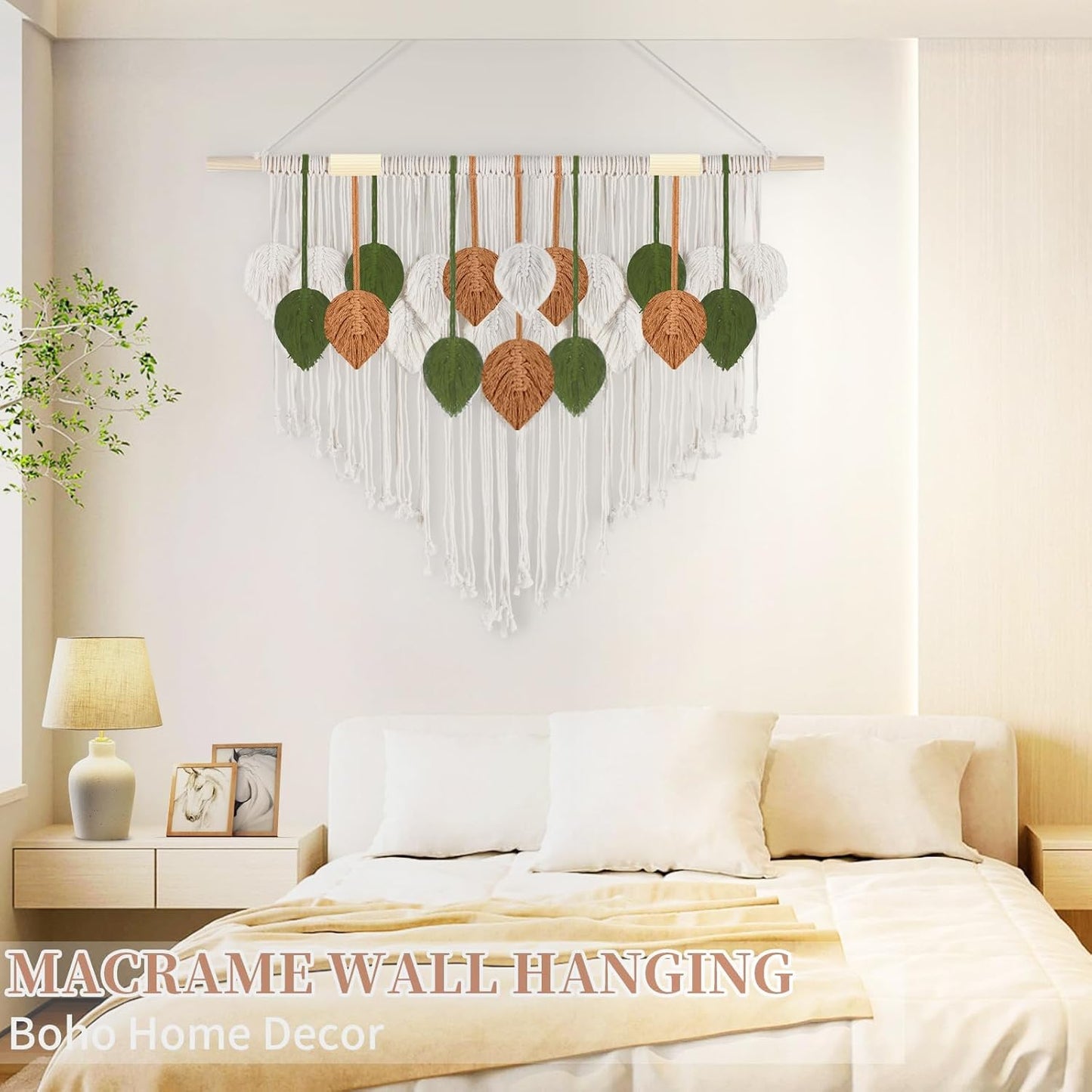 Lokeisna Macrame Wall Hanging, Woven Tapestry Beige & Dusty Rose Handmade Craft Macrame Wall Decor, Gallery & Nursery, Size 37.4” Lx27.5” W