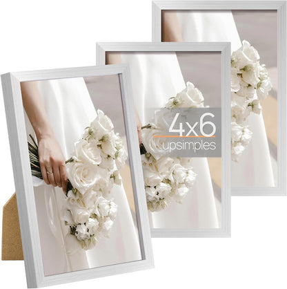 upsimples 5x7 Picture Frame Set of 3, Made of High Definition Glass for 5 x 7 Black Frames, Wall and Tabletop Display Thin Border Photo Frame for Home Décor