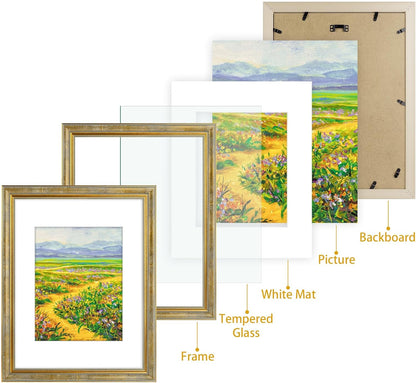 Golden State Art,11x14 Ornate Picture Frame for 8x10 Photo with Mat or 11 x 14 Prints without Mat,Real Glass Wall Display(Color:Green Gold)