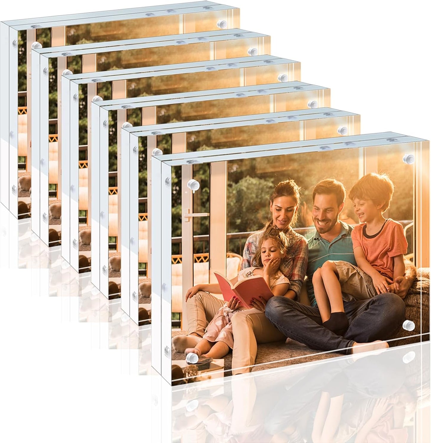 Egofine 4x6 Acrylic Frames 6 Pack, 20mm Thicker Frameless Clear Picture Frames, Double Sided Magnetic Picture Frames, Free Standing Desktop Display