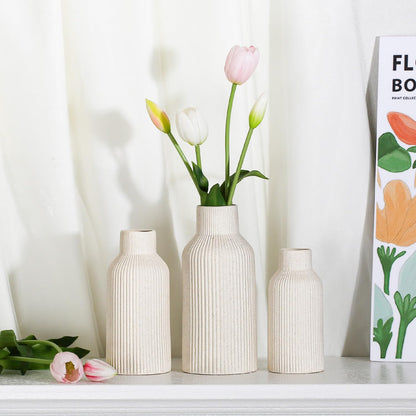 Bohemian White Ceramic Vase - for Pampas Grass, Mantel, Bookshelf, Entryway and Living Room Decor (White, 7in)