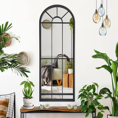 HQiJun Black Arched Window Mirror, Farmhouse Decorative Wall Mirrors for Living Room, Bedroom, Entryway, Bathroom Vanity, Fireplace Mantel, Window Pane Mirror Wall Decor (Black, 31.5 x 20 x1)