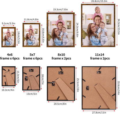 Giftgarden 16 Pack Gold Picture Frames for Multi Sizes Photos, Assorted Set Including Two 11x14, Two 8x10, Six 5x7, Six 4x6, Gallery Collage Frame for Wall or Tabletop Display