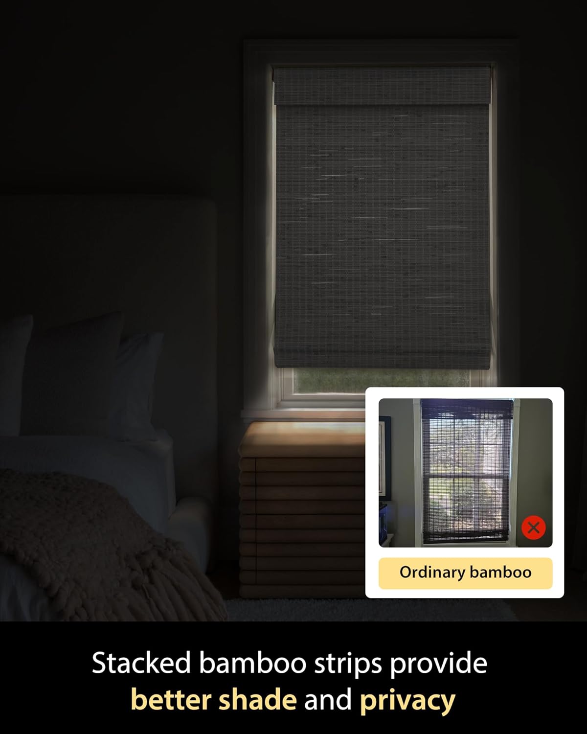 UNISHADES Cordless Bamboo Roman Shades for Windows, Blinds Size (30.5" W ×48" H) Colour (Highfield Teak)