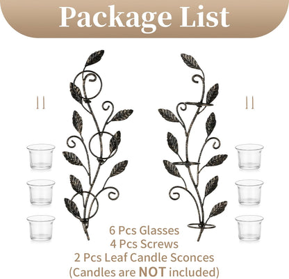 Sziqiqi Wall Sconces Candle Holder - Wall Candle Holder Black Tea Light Candle Sconce Vintage Wall Sconce Set of 2 for Living Room Wall Mount Candle Sconces for Bathroom Dining Room