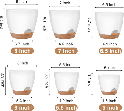 QRRICA Plant Pots 10/9/8/7.5/7 Inch Self Watering Pots, Set of 5 Plastic Planters with Drainage Holes and Saucers,Plastic Flower Pots,Nursery Planting Pot for Indoor Out Door Plants（Green）