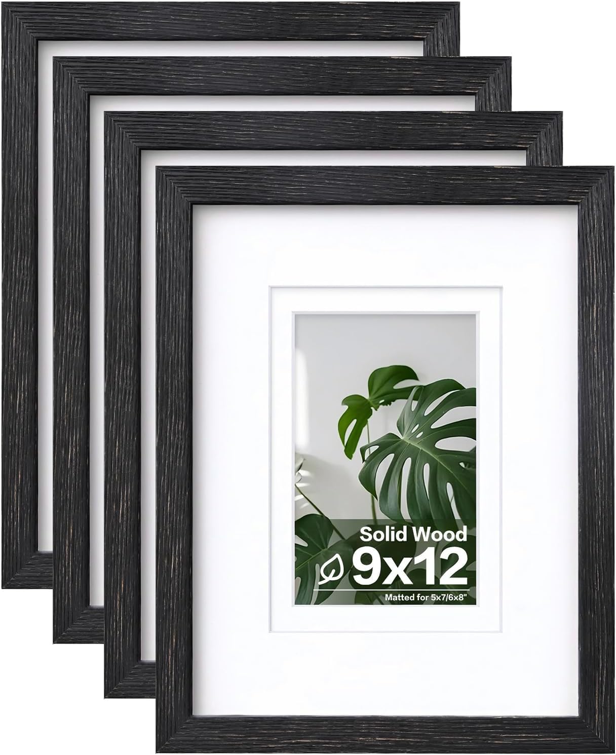 Egofine 8x10 Picture Frames Set of 4, Made of Solid Wood Covered by Plexiglass 4x6 and 5x7 with Mat or 8x10 without Mat, for Table Top Display and Wall Mounting Photo Frame Black