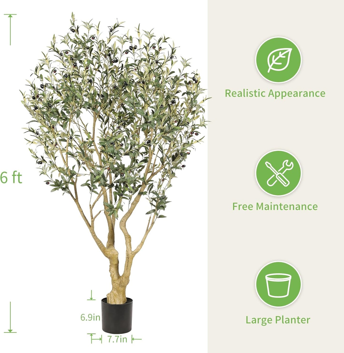 Realead Artificial Olive Tree 8ft - Large Faux Olive Tree with Realistic Leaves and Olives - Full and Grand Design Fake Olive Tree with Sturdy Base for Indoor Outdoor Office Decor