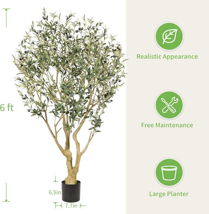 Realead Artificial Olive Tree 8ft - Large Faux Olive Tree with Realistic Leaves and Olives - Full and Grand Design Fake Olive Tree with Sturdy Base for Indoor Outdoor Office Decor
