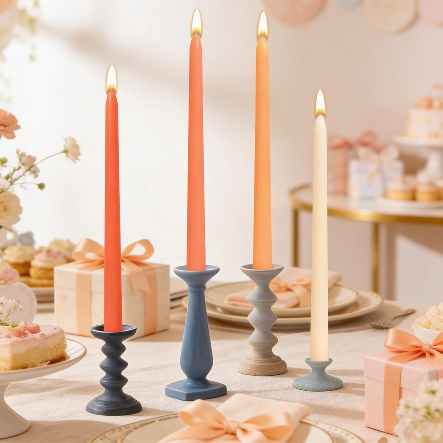 Viyffo Taper Candles, 10 Inch, 4 Pack, Olive Glow – Unscented, Dripless & Smokeless Design, Up to 8 Hour Burn – Long Tall Taper Candlesticks for Wedding, Dinner & Home Decor