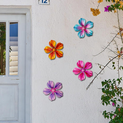 Giyyomtr Metal Flowers Wall Decor - 4pcs 6.2'' Metal Wall Art Hanging Decorations for Outdoor Fence Garden Yard Patio Exterior Wall Decor