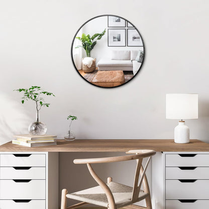 Itrue 12 Inch Small Round Decorative Wall Mirror, HD Silver-Coated Glass with Brushed Black Metal Frame, Minimalist Modern Accent Mirror for Vanity, Narrow Walls, Bathroom, Bedroom & Entryway
