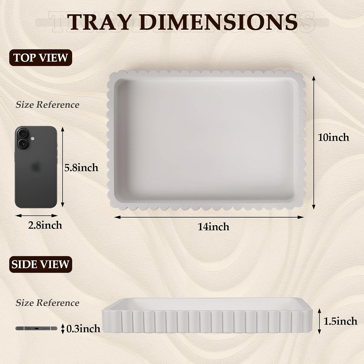 Concrete Decorative Tray for Coffee Table Decor, 14" Coffee Table Tray Ottoman Tray Table Centerpieces, Rectangular Modern Decorative Trays for Home Decor, Living Room, Entry, Black