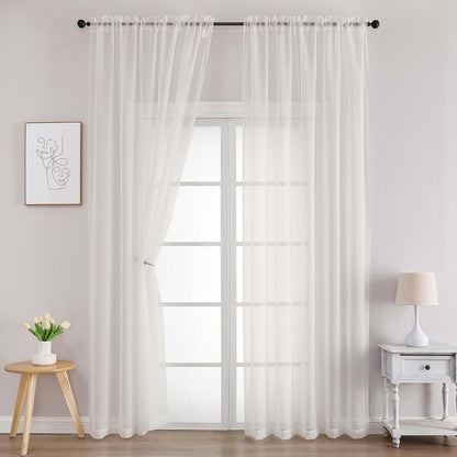 Chyhomenyc Sheer White Valances for Windows 2 Pack, Small Window Curtains for Living Room Bathroom Cafe Laundry Basement, Modern Top Dual Rod Pocket Voile Curtain, 42W x 14L inches, White - Colors C