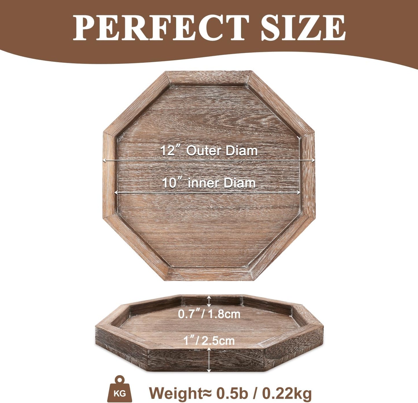 Round Decorative Tray for Coffee Dining Table Countertop Small Wooden Serving Trays Farmhouse Kitchen Home Living Room Decor and Bathroom Accessories Tray Black Rustic Wood Candle Centerpiece Trays