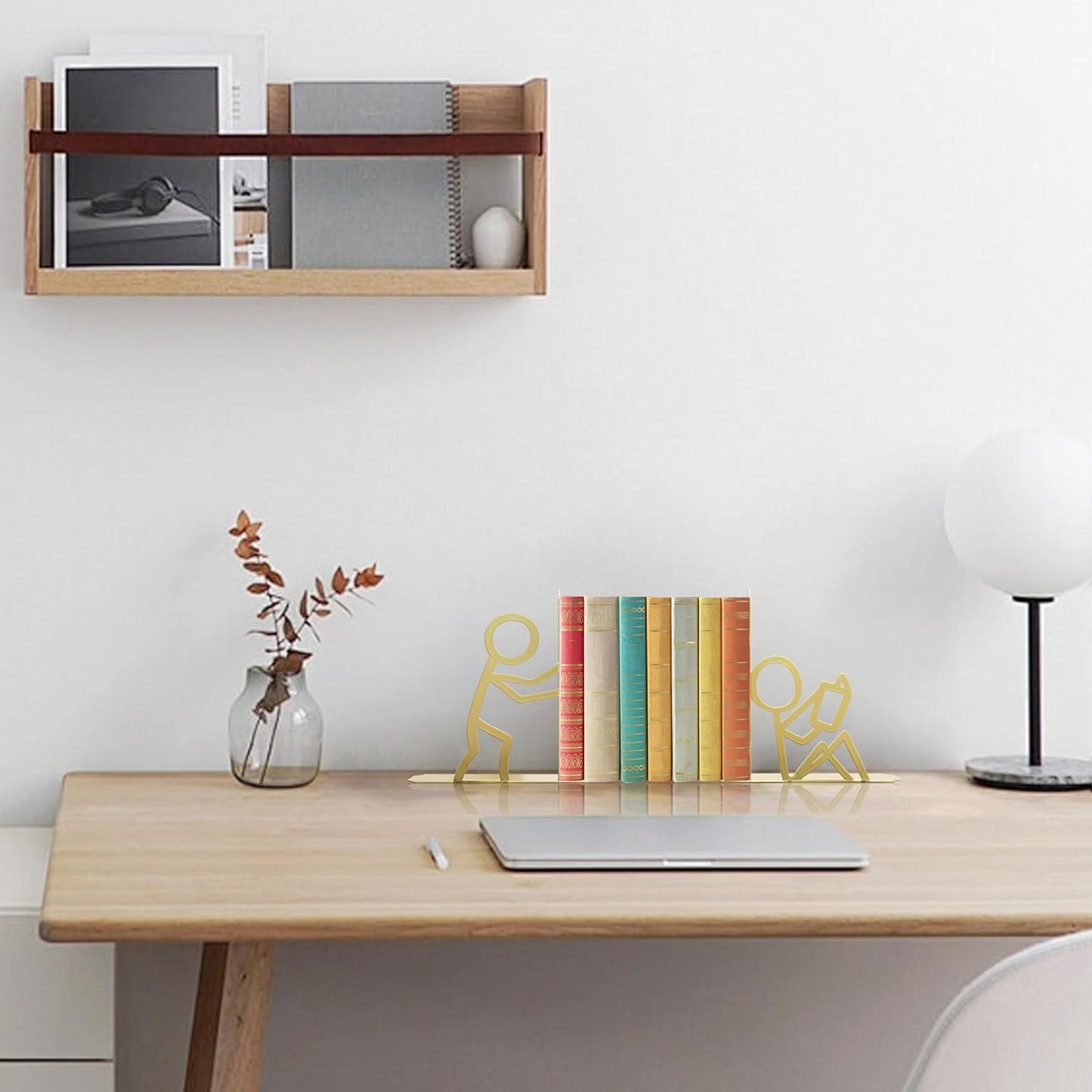 Bookends Decorative Metal Unique Office Desk Bookends Cute Book Ends Reading Decor Bookshelf Decor for Office School Library Bedroom, Book Lovers Gift