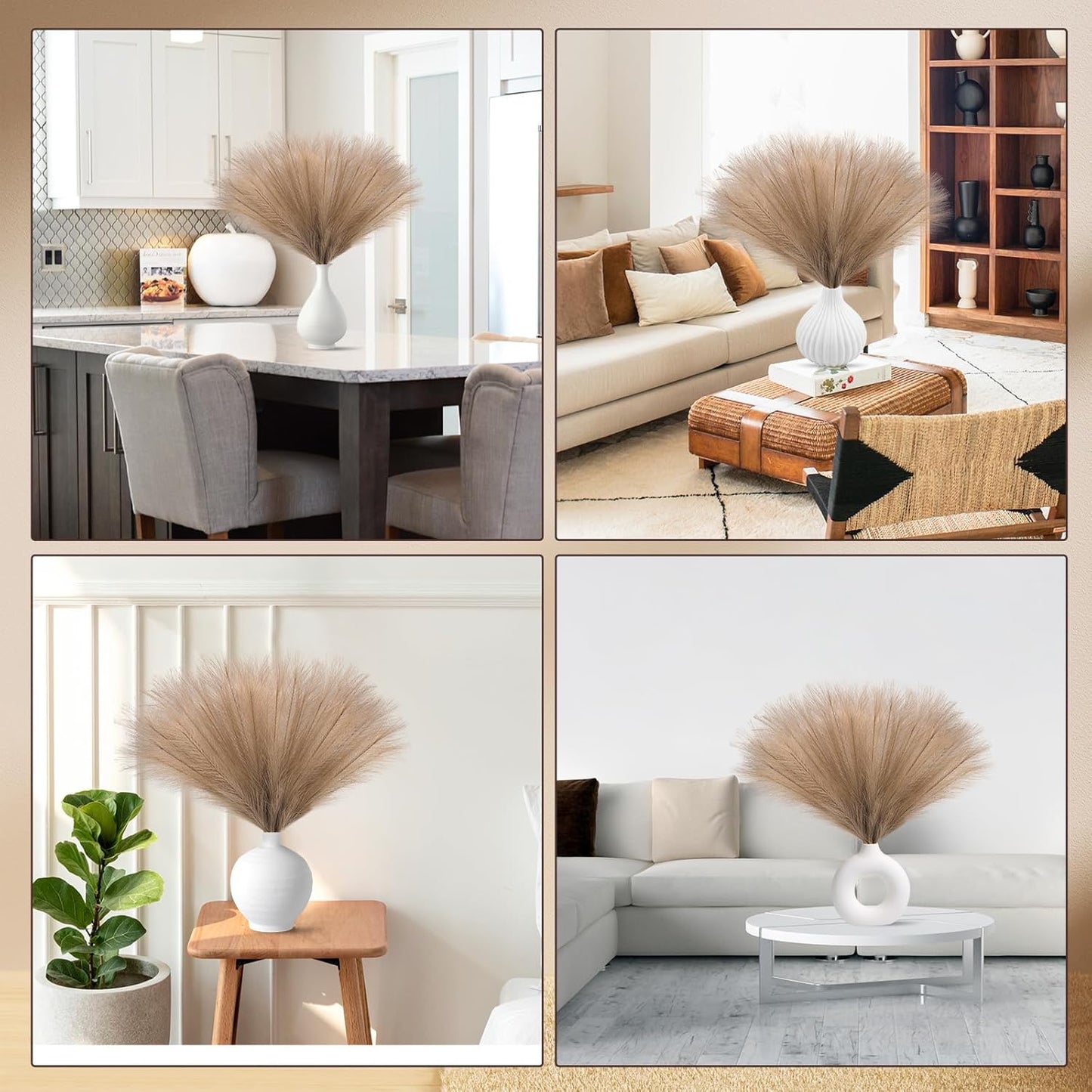 UREYMX Faux Pampas Grass Decor 17.7 Inch 6pcs, Artificial Pampas Grass Fluffy Home Decor, Short Vase Room Decor pompous Grass Flower Arrangement for Boho Home Wedding Decoration (Black)
