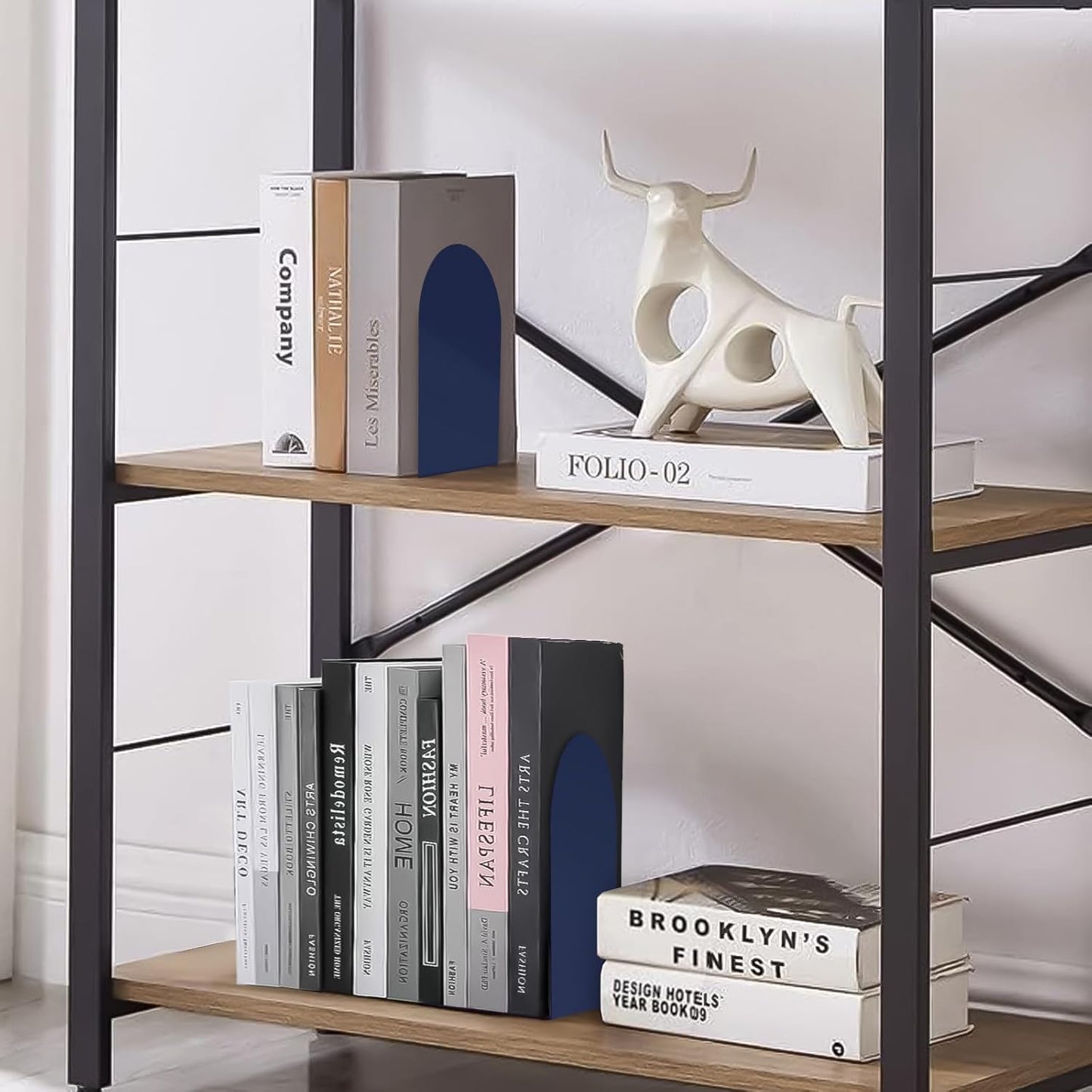 Lulonpon 16 Pieces Book Ends, Bookends, Books Stand, Metal Bookend for Shelves, Black Book Ends for School, Library, Desktop Organizer