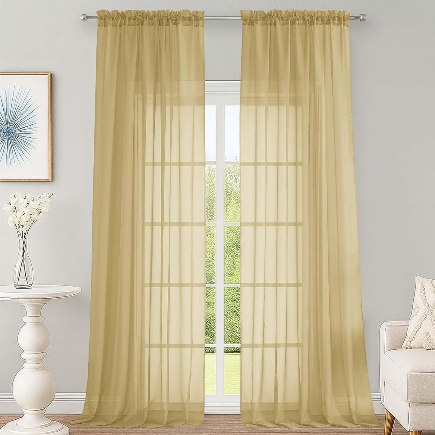 OWENIE Sheer Curtains 84 inches Long 2 Panels Set for Living Room/Bedroom, Rod Pocket Voile Sheer Panel Drapes, White, 2pcs, Each 42" W x 84" L - Colors B