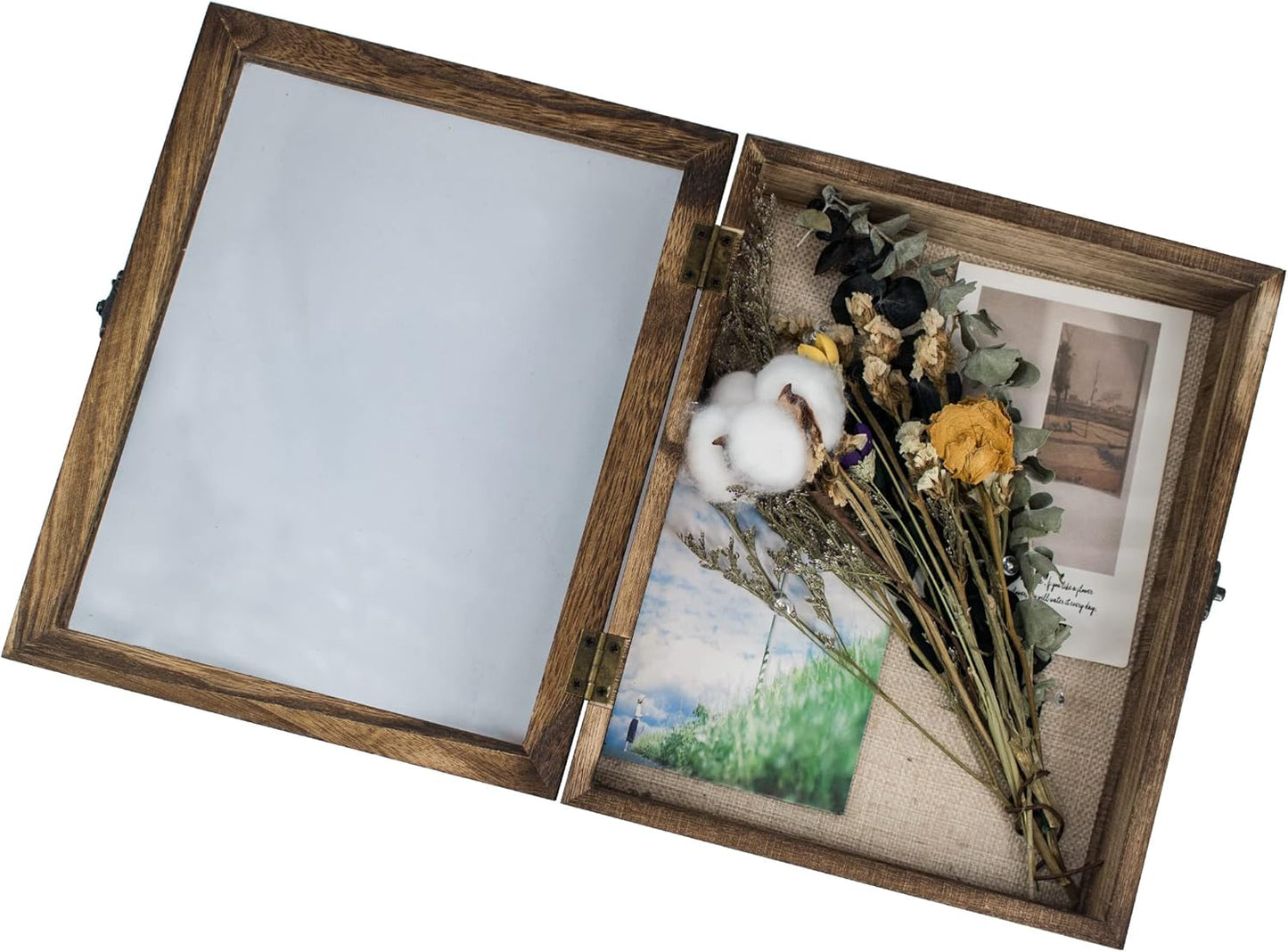 GraduatePro Shadow Box Frame 11x14 Display Case with Linen Back, Real Glass Window Door with Hinge, Picture Frame Wedding Bouquet Memorabilia Medals Photos Memory Box for Keepsakes, Carbonized Black