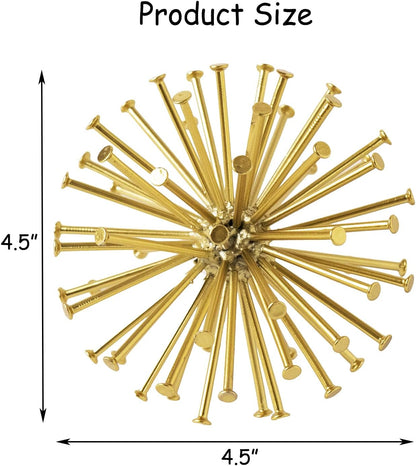 5.5" Gold Metal Geometric Sculpture, Modern Square Decorative Sphere, Small Tabletop Decoration Ball for Home Office Table Shelf Living Room Bedroom Desk Decor