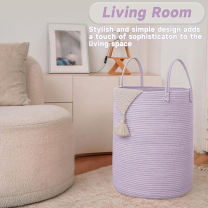 JMvicyroam Large Woven Laundry Basket Hamper,60L Cotton Rope Storage Bin for Blankets,Toys and Clothes,Decorative Tall Nursery Hamper for Living Room,Baby Nursery,Bathroom and Bedroom,Brown