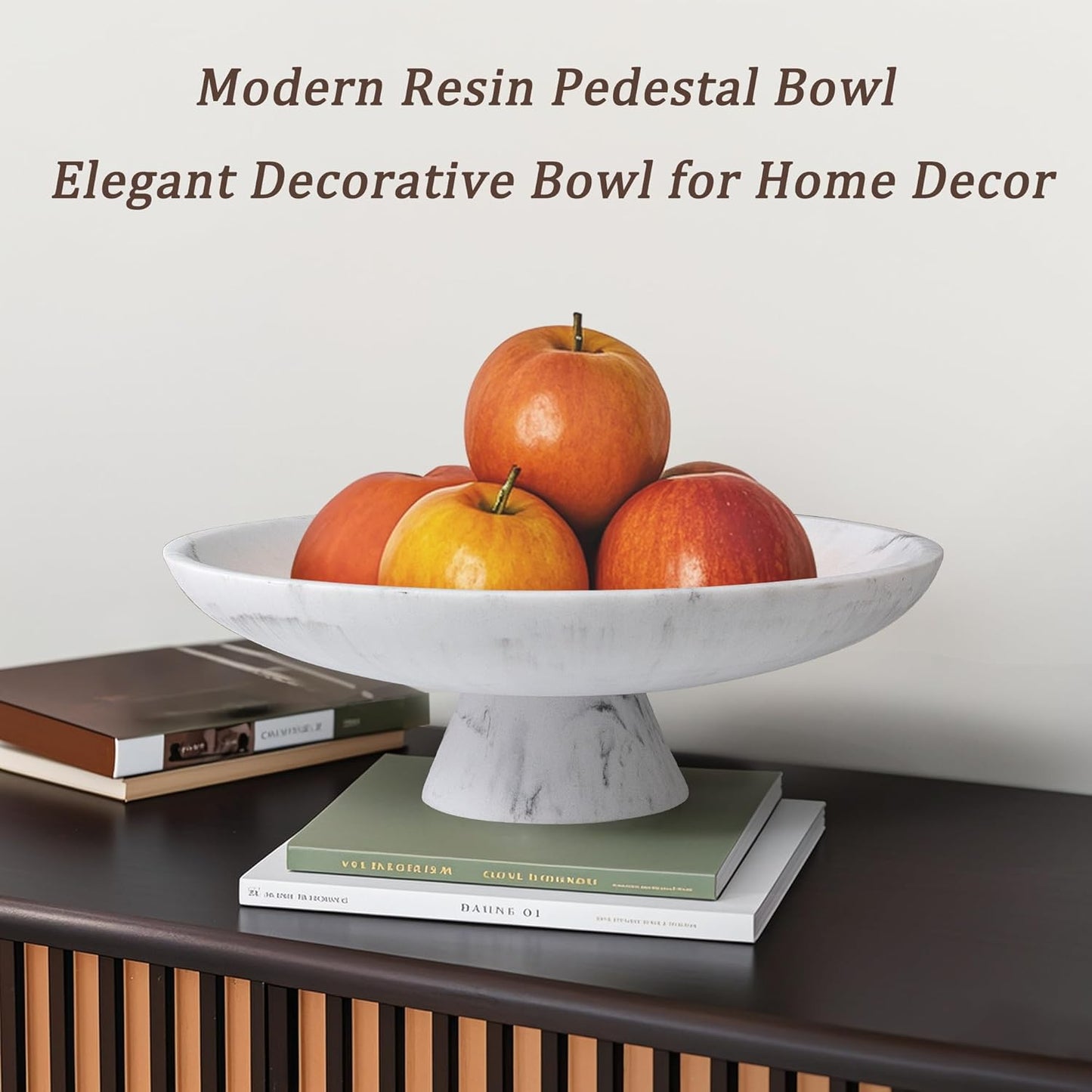 YMXYJM Modern Resin Pedestal Decorative Bowl, Large Fruit Bowl for Kitchen Counter, Stylish Key Bowl for Entryway Table, Beige