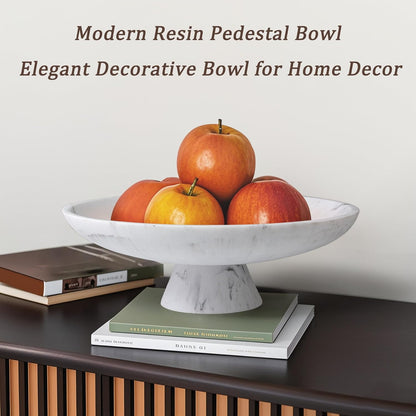 YMXYJM Modern Resin Pedestal Decorative Bowl, Large Fruit Bowl for Kitchen Counter, Stylish Key Bowl for Entryway Table, Beige