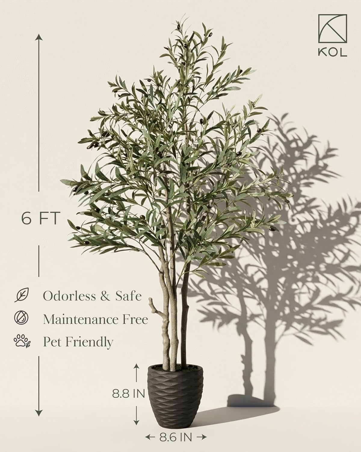 KOL 5.2ft Artificial Olive Tree Indoor, Tall Faux Olive Trees, Fake Olive Tree Floor Plant for Home Office Living Room Decor with Matte Black Pot