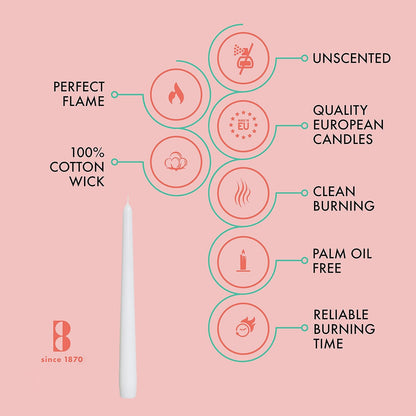 BOLSIUS Ivory Taper Candles - 10 Pack Unscented 10 Inch Dinner Candle Set - 8 Hours Burn Time - Premium European Quality - Smokeless and Dripless Household, Wedding, Party, and Home Décor Candlesticks