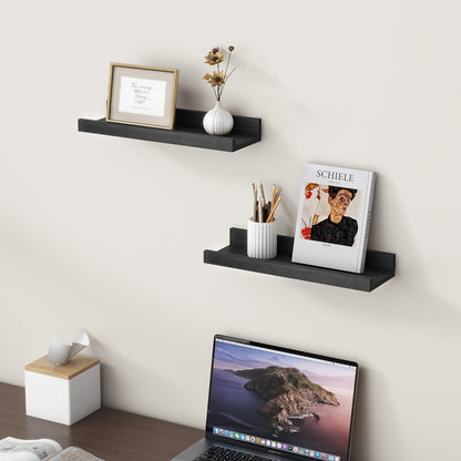 FLYJOE Picture Ledge Shelf, Floating Shelves Set of 2, Solid Pine Wood 55'' Long Large Nursery Book Shelves for Toys Storage, Kids Bookshelf for Living Room Bedroom Decor Books Photo Frames, Walnut