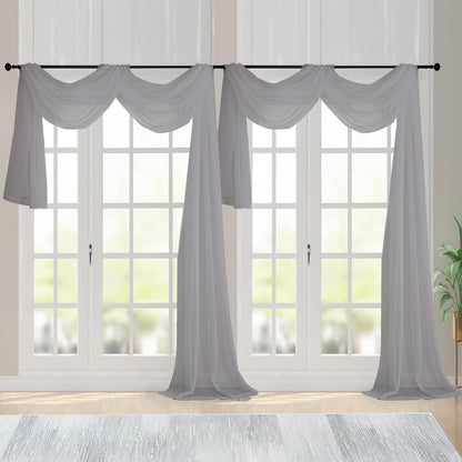 Chyhomenyc Sheer White Valances for Windows 2 Pack, Small Window Curtains for Living Room Bathroom Cafe Laundry Basement, Modern Top Dual Rod Pocket Voile Curtain, 42W x 14L inches, White - Colors C