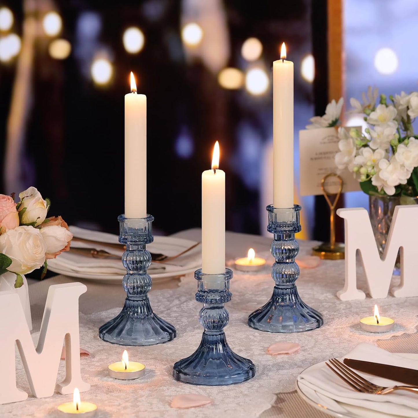 DARJEN 6Pcs Gold Candlestick Holders Set - 4" H & 5" H Striped Taper Candle Holders Bulk, Glass Candle Holders for Wedding, Festival, Party, Table Centerpiece, Gifts