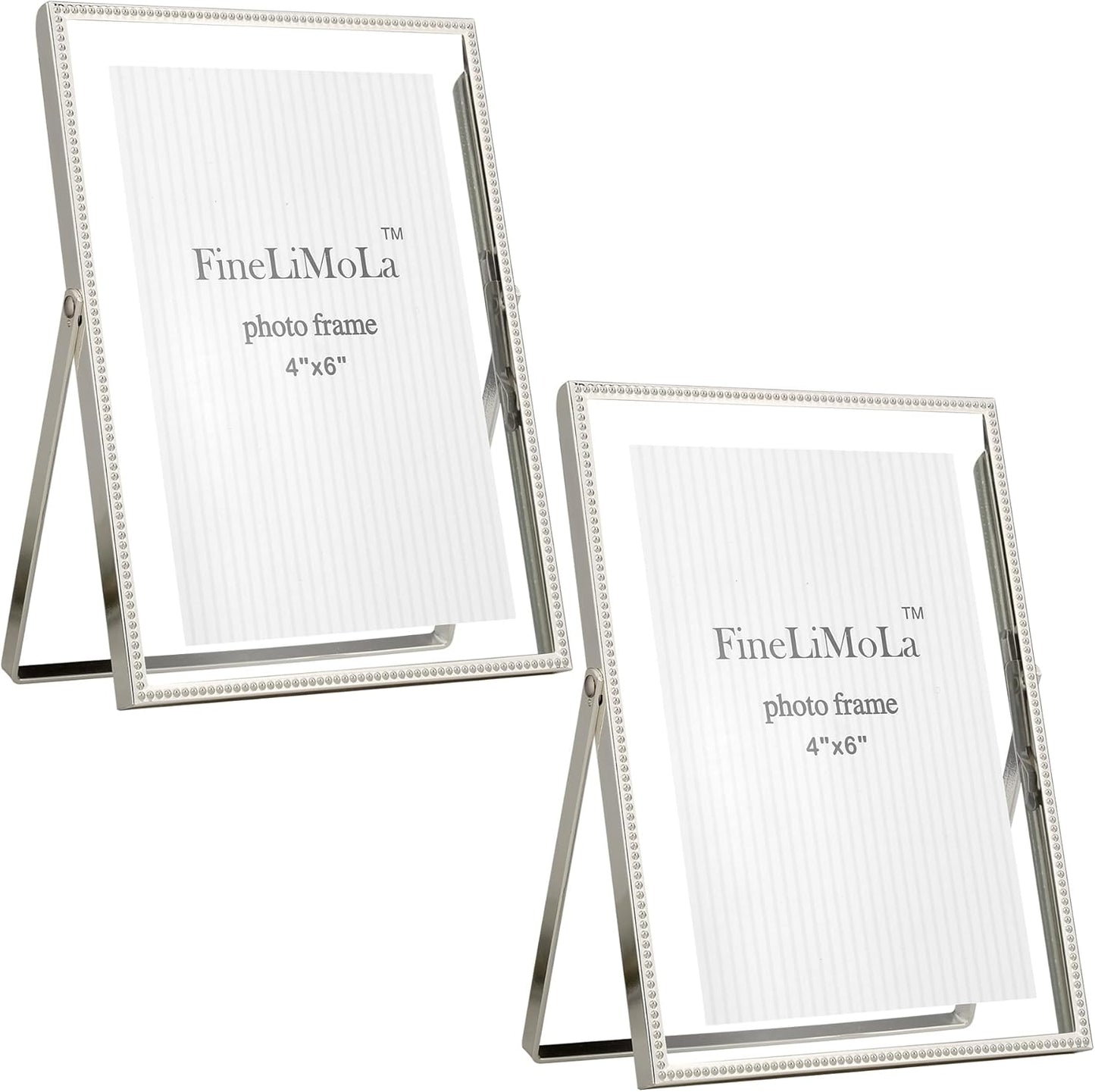 Gold 6x8'' Floating Photo Frame 2 Pack, Beaded Metal Frame Fits 3.5x5'', 4x6'' & 5x7'' Pictures, Adjustable Tabletop & Shelf Display, Elegant Wedding Gift for Home Decor