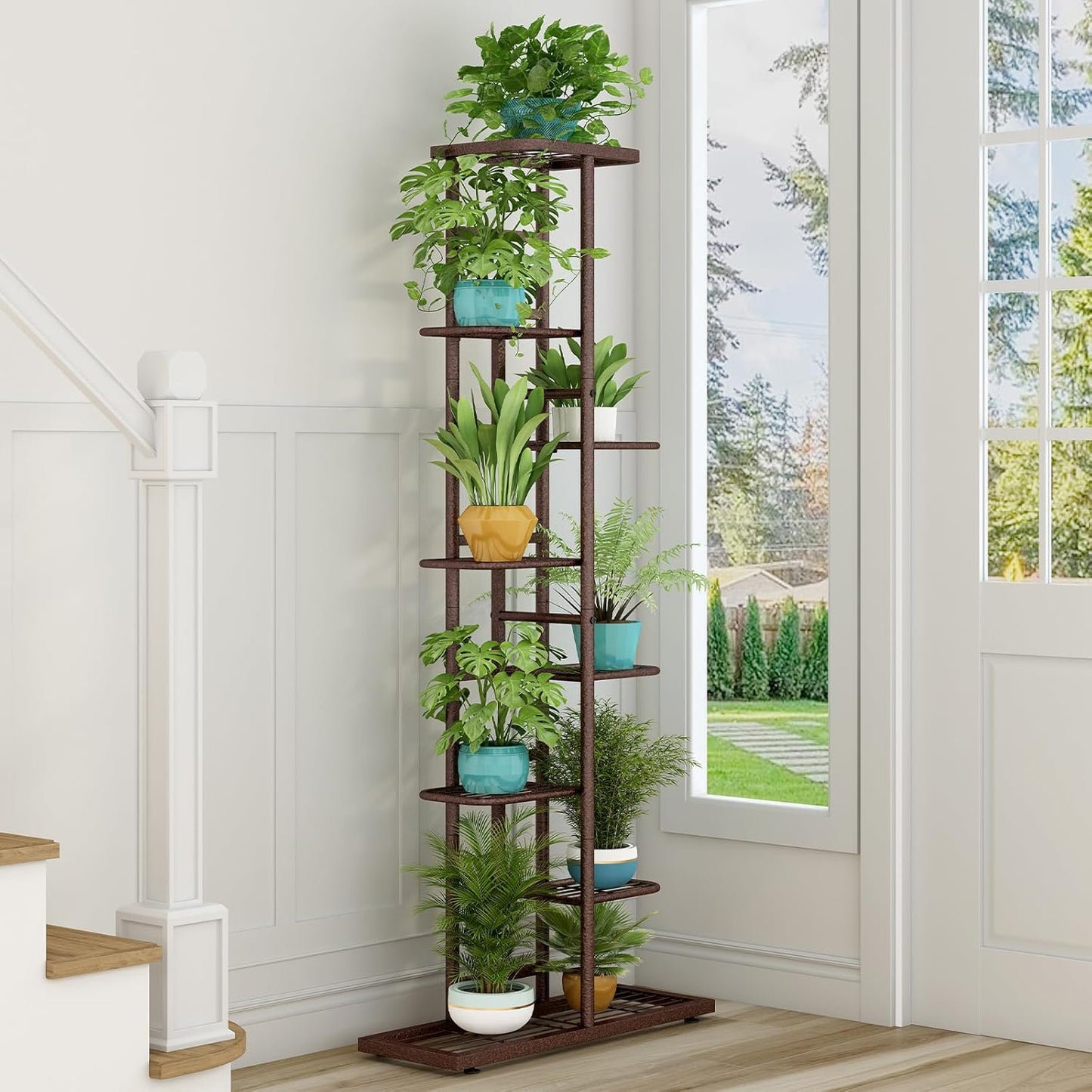 LINZINAR Plant Stand Indoor Outdoor Corner 4 Tier Metal Plant Shelf Patio Plant Rack for Garden Corner Balcony Living Room
