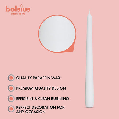 BOLSIUS Ivory Taper Candles - 10 Pack Unscented 10 Inch Dinner Candle Set - 8 Hours Burn Time - Premium European Quality - Smokeless and Dripless Household, Wedding, Party, and Home Décor Candlesticks
