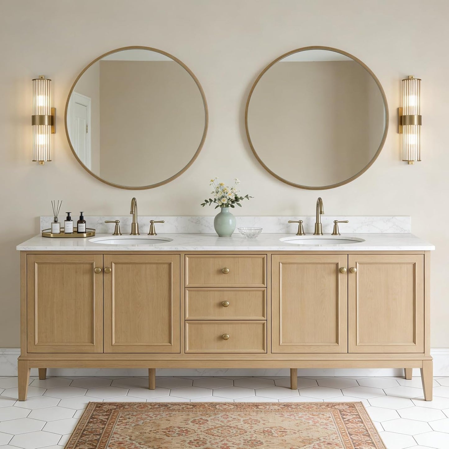 WallBeyond Wood Round Mirror with Wood Frame 24 inch Circle Wall Mirror for Bathroom Round Wall Mirror for Wall Decor, Vanity, Entryway Living Room (Walnut)
