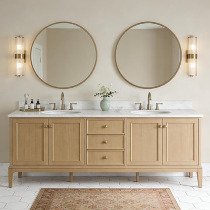 WallBeyond Wood Round Mirror with Wood Frame 24 inch Circle Wall Mirror for Bathroom Round Wall Mirror for Wall Decor, Vanity, Entryway Living Room (Walnut)