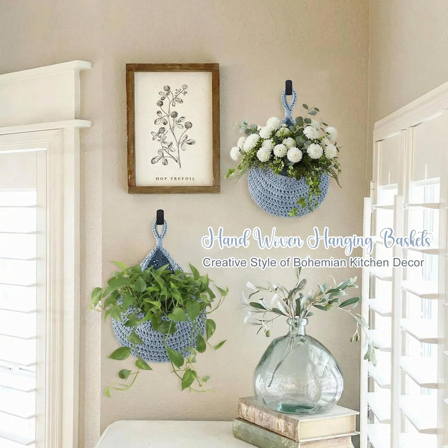 Honeydak Boho Decor Hanging Wall Baskets for Kitchen 3 Pack Teardrop Baskets with Hooks Storage Fruit Onion Vegetable Potato for Home 3 Sizes(Linen,Teardrop,Jute)