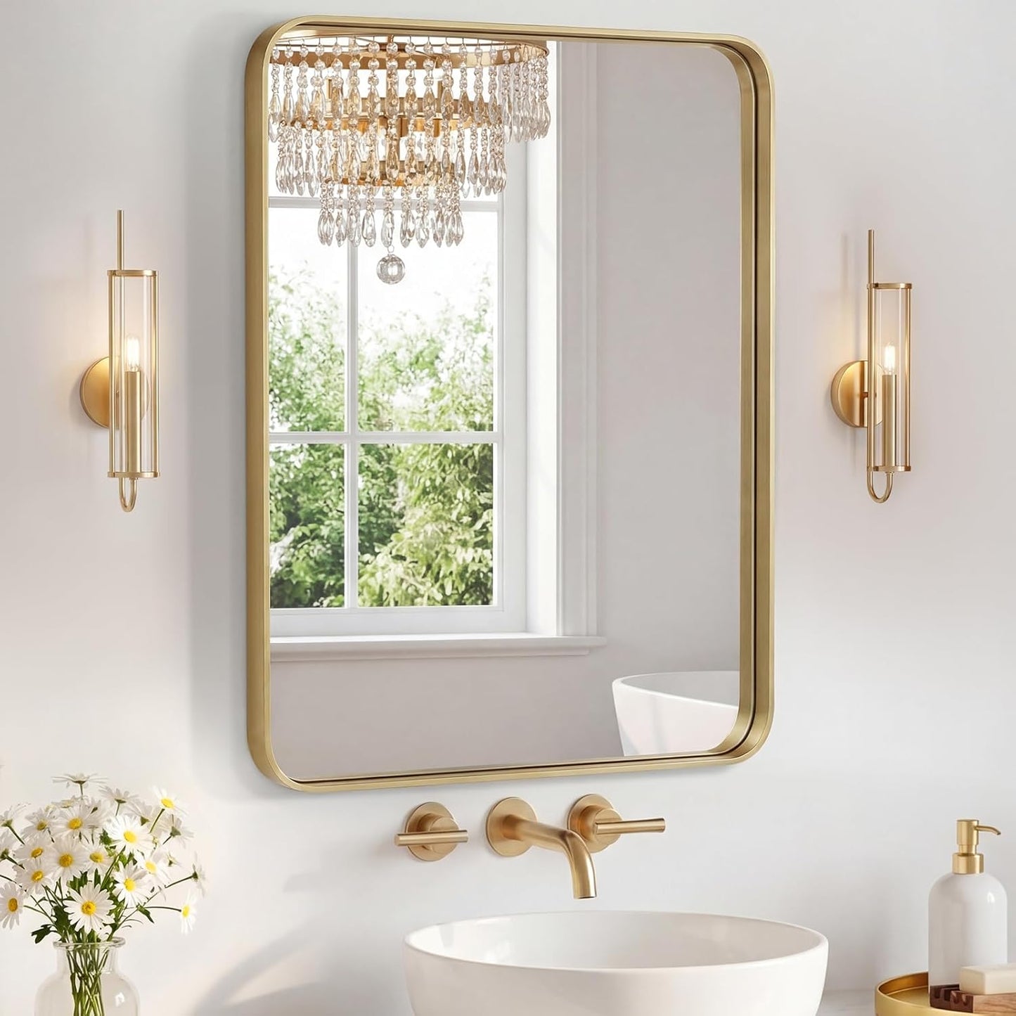 NEWBULIG Gold Round Wall Mirror 36 Inch, Bathroom Mirrors for Over Sink, Wall Decor for Bathroom, Entryway, Bedroom, Vanity