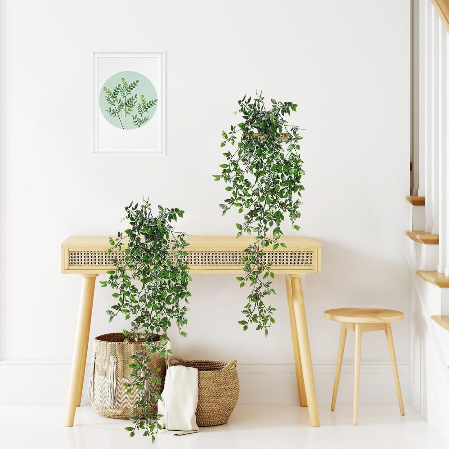 BLEUM CADE Fake Hanging Plants, 2pcs Artificial Pothos Vines Greenery for Wall Home Living Room Office Indoor Outdoor Decor (No Baskets)