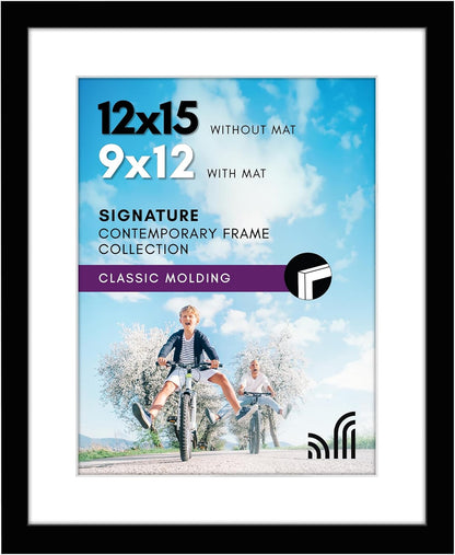 Americanflat 8x10 Picture Frame with Shatter-Resistant Glass - Use as 5x7 Frame with Mat or Display 8x10 Photo Without Mat - Signature Collection - Picture Frames for Tabletop and Wall Display - Black