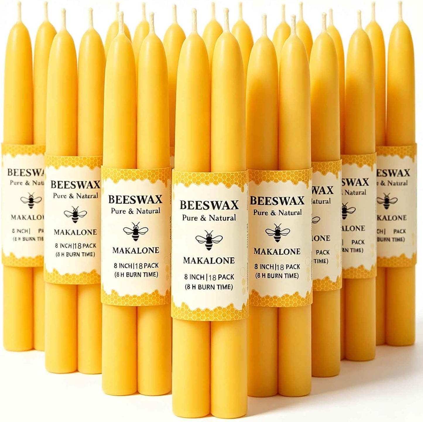 12 Pack Beeswax Taper Candles,8in Dripless Pure Beeswax Candles Non Toxic,8 Hours Long Burning 100% Natural Candle Sticks,Smokeless and Unscented Bees Wax Candle for Home,Prayer,Tall Tapered