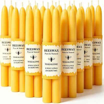 12 Pack Beeswax Taper Candles,8in Dripless Pure Beeswax Candles Non Toxic,8 Hours Long Burning 100% Natural Candle Sticks,Smokeless and Unscented Bees Wax Candle for Home,Prayer,Tall Tapered