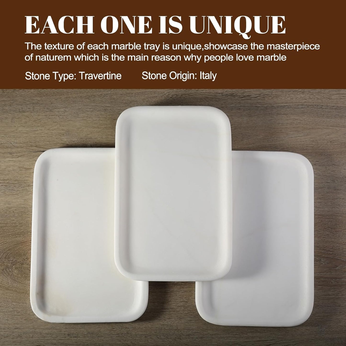 Koville Romano Travertine Tray, 12"x8" Natural Stone Vanity Tray for Countertop Bathroom Kitchen Dresser, Decorative Marble Catchall Trays for Perfume Jewelry, Rectangular Serving Tray(Beige)