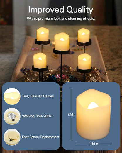 SHYMERY Flameless Votive Candles,Flameless Flickering Electric Fake Candle,24 Pack 200+Hour Battery Operated LED Tea Lights in Warm White for Wedding, Table, Halloween,Christmas Decorations 1.5"X1.7"